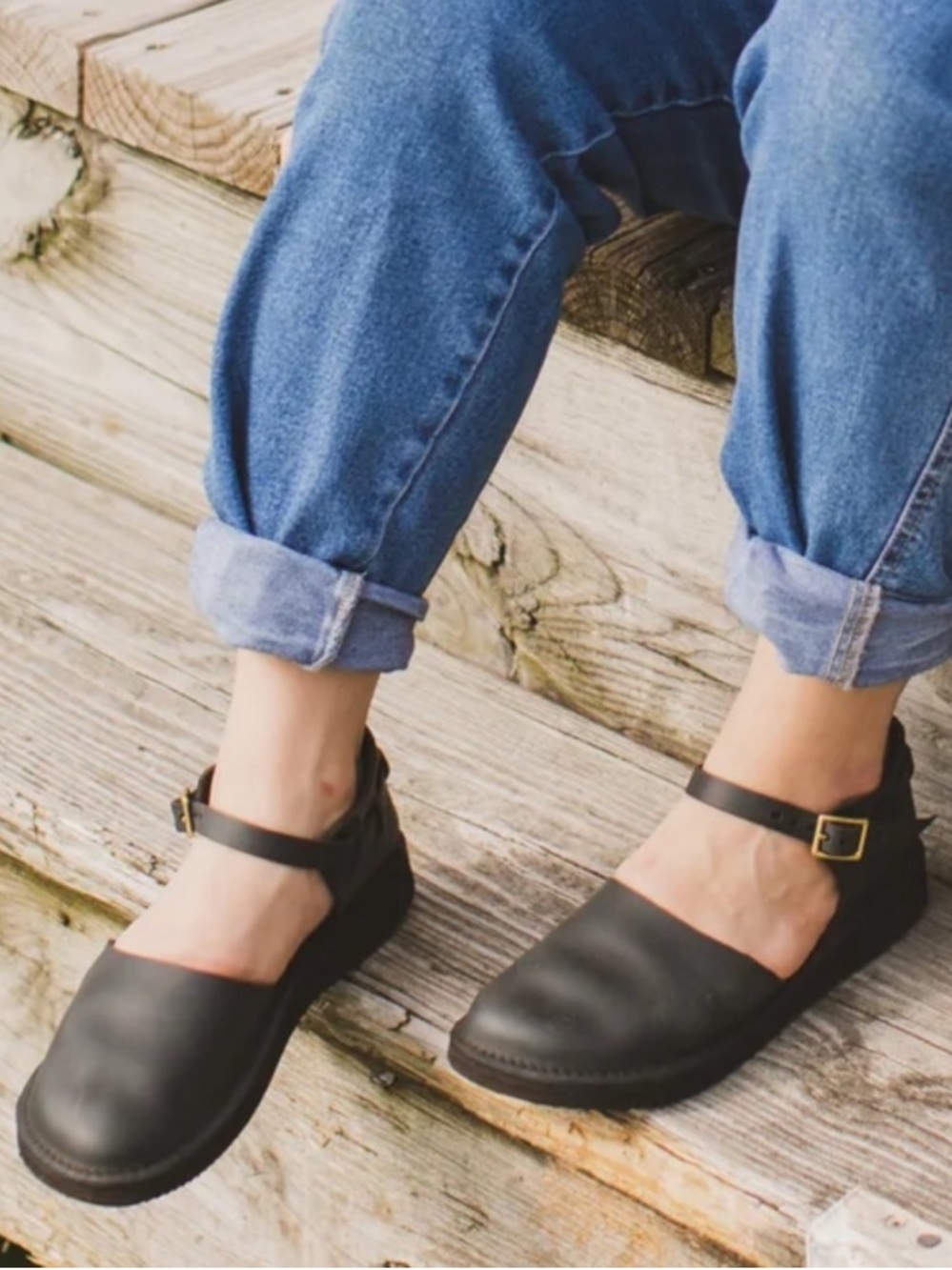 AURORA Black Mary Jane Leather Ankle Strap Shoes US 8D